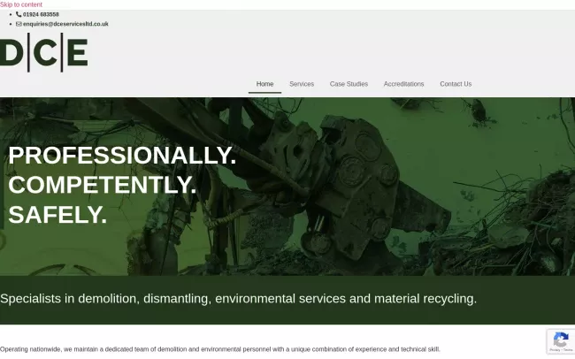 Screenshot of the DCE Services Ltd Website