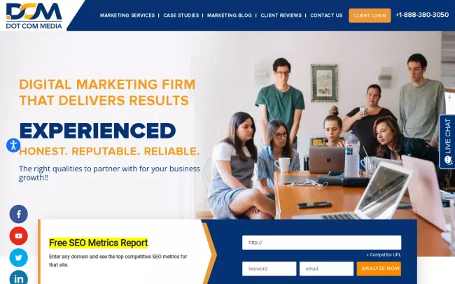 Screenshot of the Dot Com Media Website