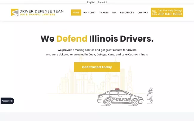 Screenshot of the Driver Defense Team Website