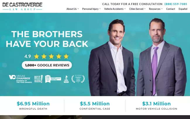 Screenshot of the De Castroverde Car Accident & Injury Lawyers - Summerlin Office Website