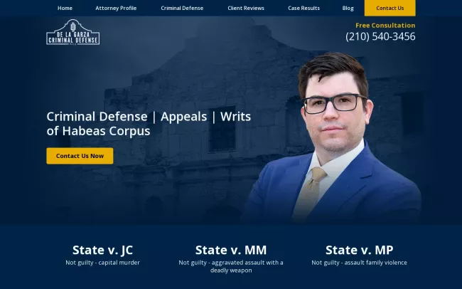 Screenshot of the De La Garza Criminal Defense, PLLC Website