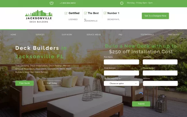 Screenshot of the Jacksonville Deck Builders Website