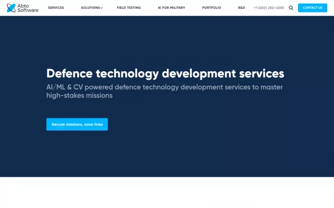 Screenshot of the Defencetech Abto Software Website