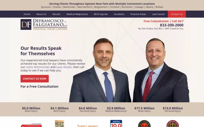 Screenshot of the DeFrancisco & Falgiatano, LLP Website
