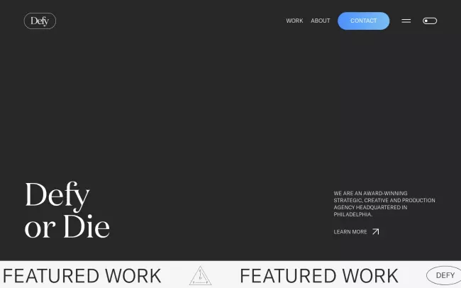 Screenshot of the Defy Website