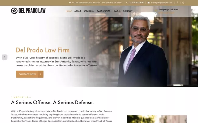 Screenshot of the Del Prado Law Criminal Defense Lawyers Website