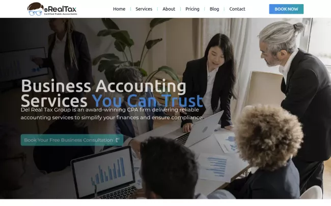 Screenshot of the Del Real Tax Group Inc Website