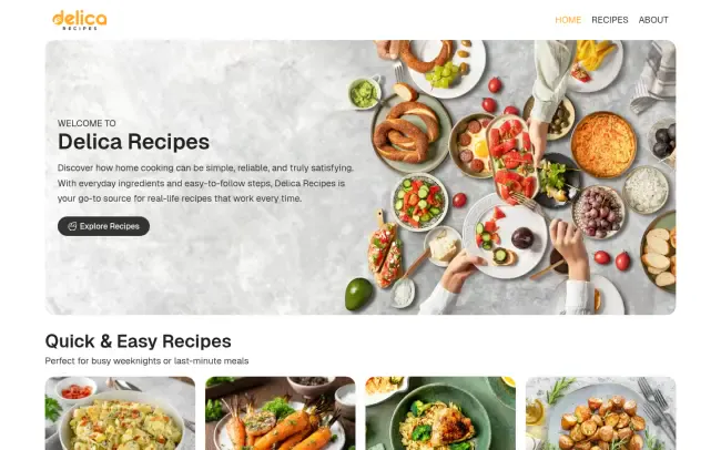 Screenshot of the Delica Recipes Blog
