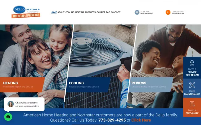 Screenshot of the Deljo Heating Website