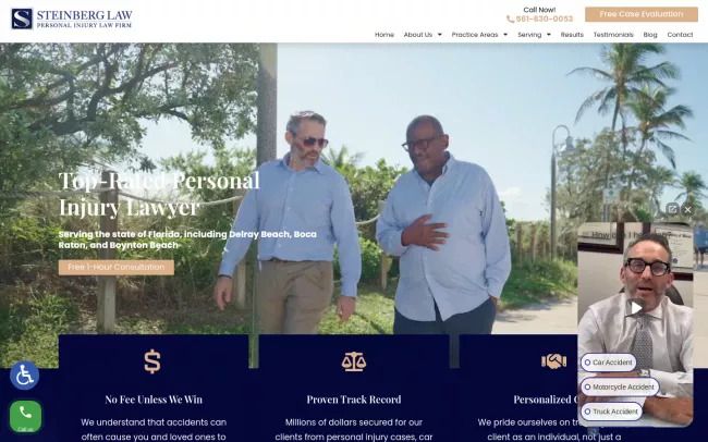 Screenshot of the Steinberg Law - Delray Beach & Palm Beach Gardens Injury Lawyers Website