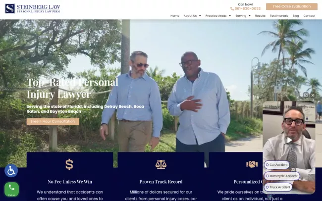 Screenshot of the Steinberg Law - Delray Beach & Palm Beach Gardens Injury Lawyers Website
