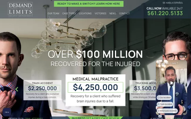 Screenshot of the Demand The Limits Injury Attorneys Website
