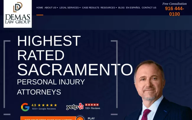 Screenshot of the Demas Law Group, P.C., Personal Injury Attorneys Website