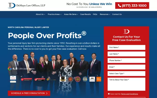Screenshot of the DeMayo Law Offices, LLP Website