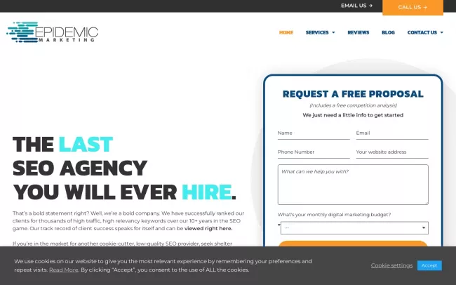 Screenshot of the Epidemic Marketing Website