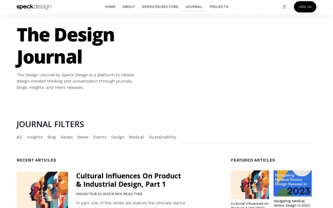 Screenshot of the The Design Journal By Speck Design Blog