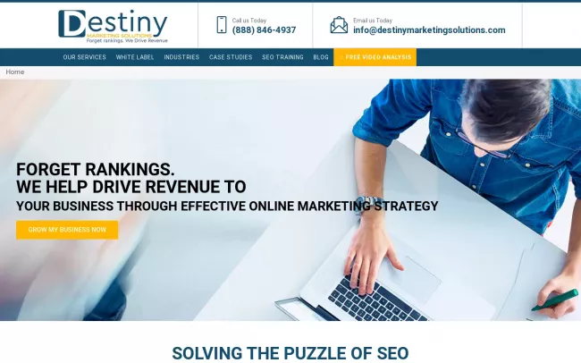 Screenshot of the Destiny Marketing Solutions Website