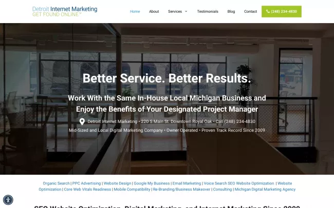 Screenshot of the Detroit Internet Marketing Website