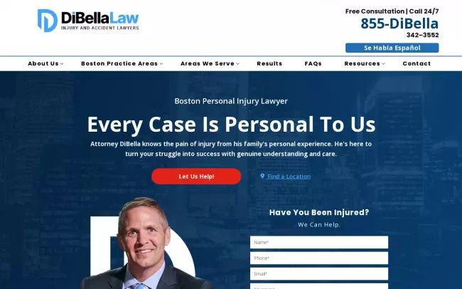 Screenshot of the DiBella Law Injury and Accident Lawyers Website