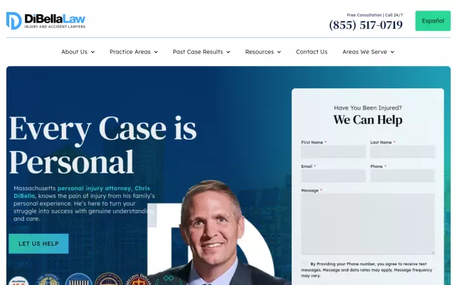 Screenshot of the DiBella Law Injury and Accident Lawyers Website