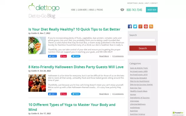 Screenshot of the Diet To Go Blog
