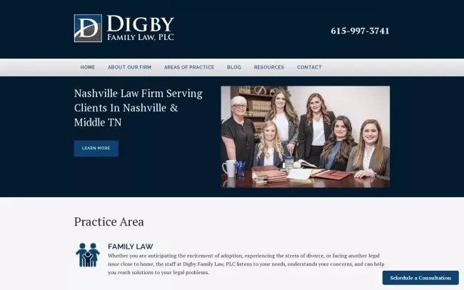 Screenshot of the Digby Family Law, PLC Website