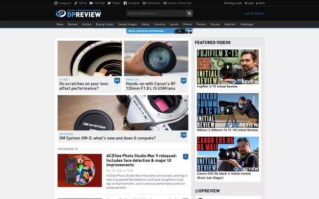 Screenshot of the Digital Photography Review Blog