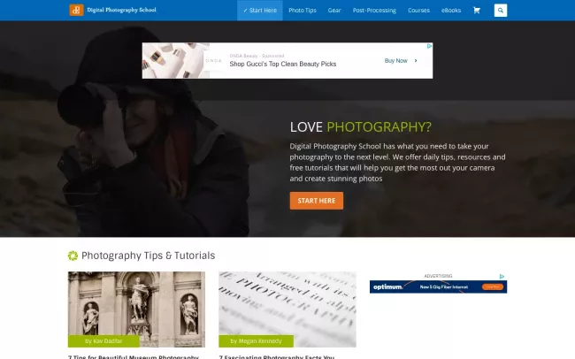 Screenshot of the Digital Photography School Blog
