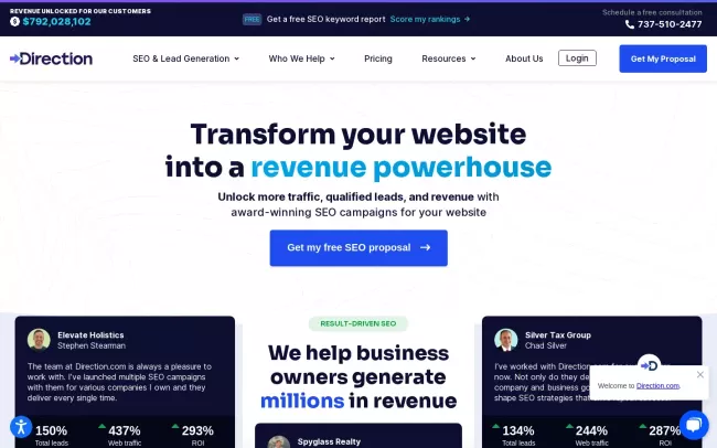 Screenshot of the Direction.com Website