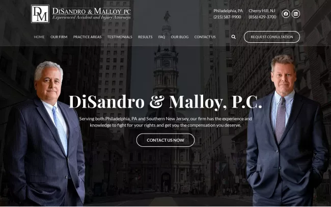 Screenshot of the DiSandro & Malloy, P.C. Website
