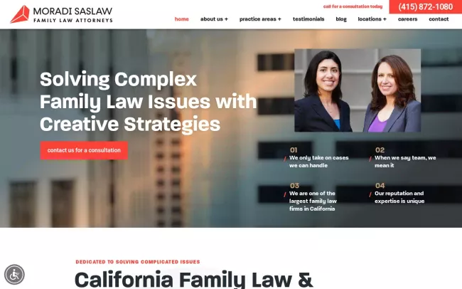 Screenshot of the Moradi Saslaw Neufer Family Law Attorneys Website