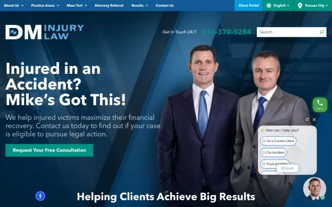 Screenshot of the DM Injury Law Website