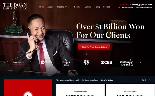Screenshot of the The Doan Law Firm Accident & Injury Attorneys - Houston Website