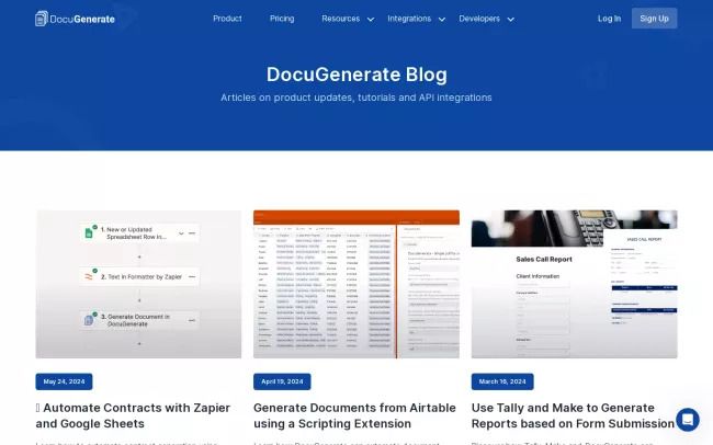 Screenshot of the DocuGenerate Blog