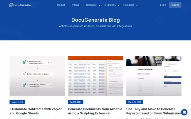 Screenshot of the DocuGenerate Blog