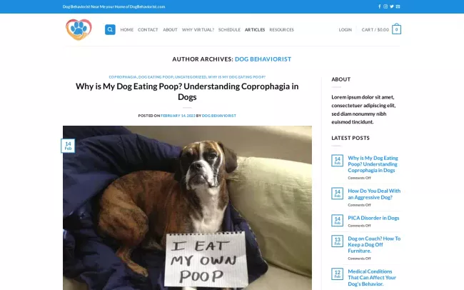 Screenshot of the Dog Behaviorist Blog