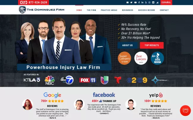 Screenshot of the The Dominguez Firm - Personal Injury Lawyers Website