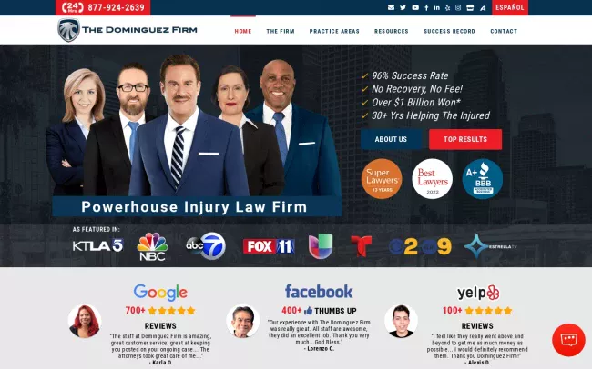 Screenshot of the The Dominguez Firm - Personal Injury Lawyers Website