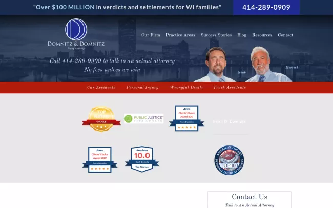 Screenshot of the Domnitz & Domnitz, S.C. Website