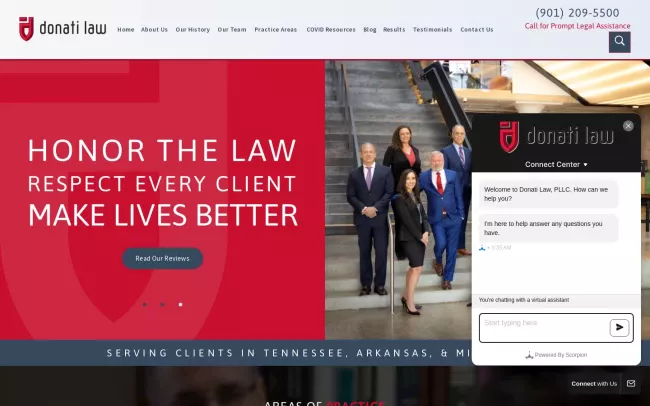 Screenshot of the Donati Law, PLLC Memphis Website