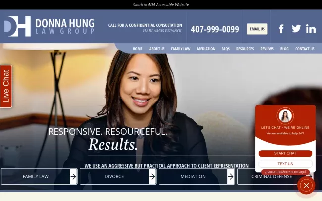 Screenshot of the Donna Hung Law Group - Orlando Divorce Lawyer Website