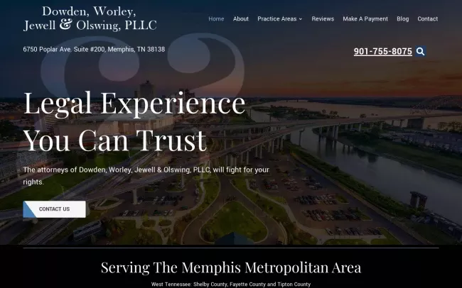 Screenshot of the Dowden, Worley, Jewell & Olswing, PLLC Website