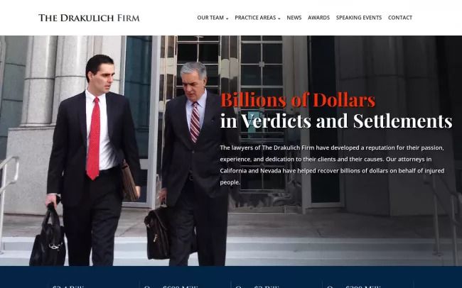 Screenshot of the THE DRAKULICH FIRM A Professional Law Corporation Website