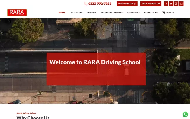 Screenshot of the RARA Driving School Website