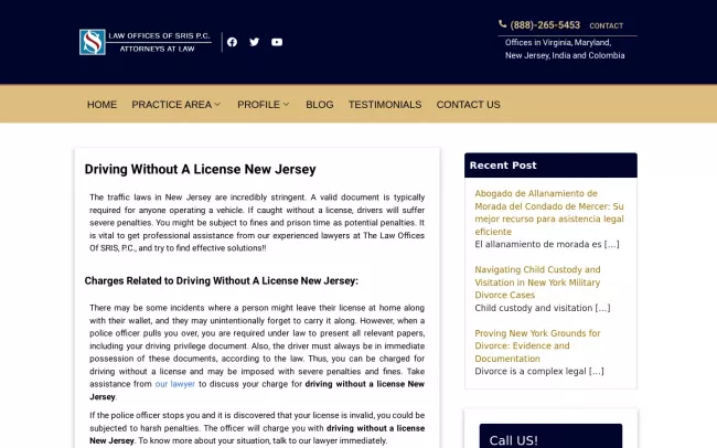 Screenshot of the Sris, P.C. Attorneys at Law Website