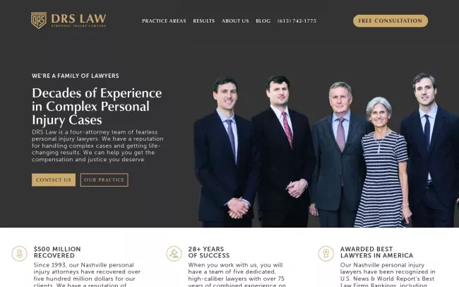 Screenshot of the DRS Law Personal Injury Lawyers Website