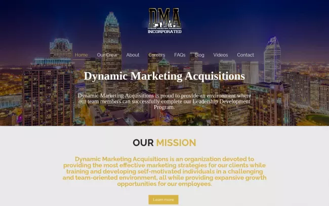Screenshot of the Dynamic Marketing Acquisitions Website