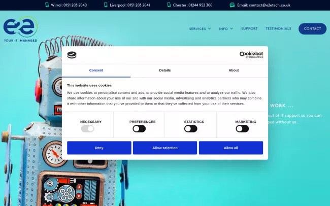 Screenshot of the E2E Technologies Website