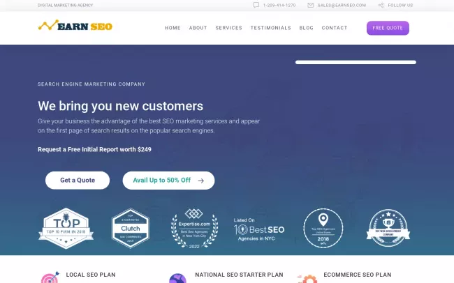 Screenshot of the Earn SEO Website