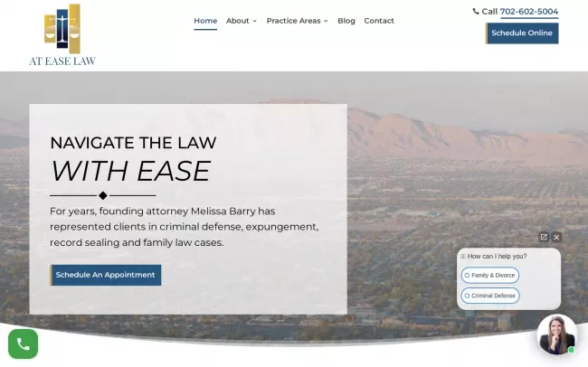 Screenshot of the At Ease Law Website